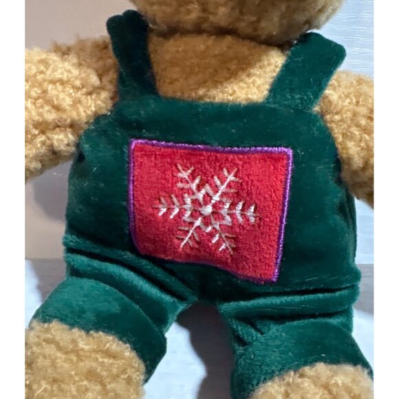 Vintage Hallmark Kiss Kiss Mistletoe Bear Green Overals Magnetic Nose 9" - Picture 2 of 6